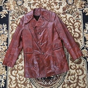 Vintage Sears Mohogany Red Leather Jacket Coat Burgundry Brown 70s 1970s Retro